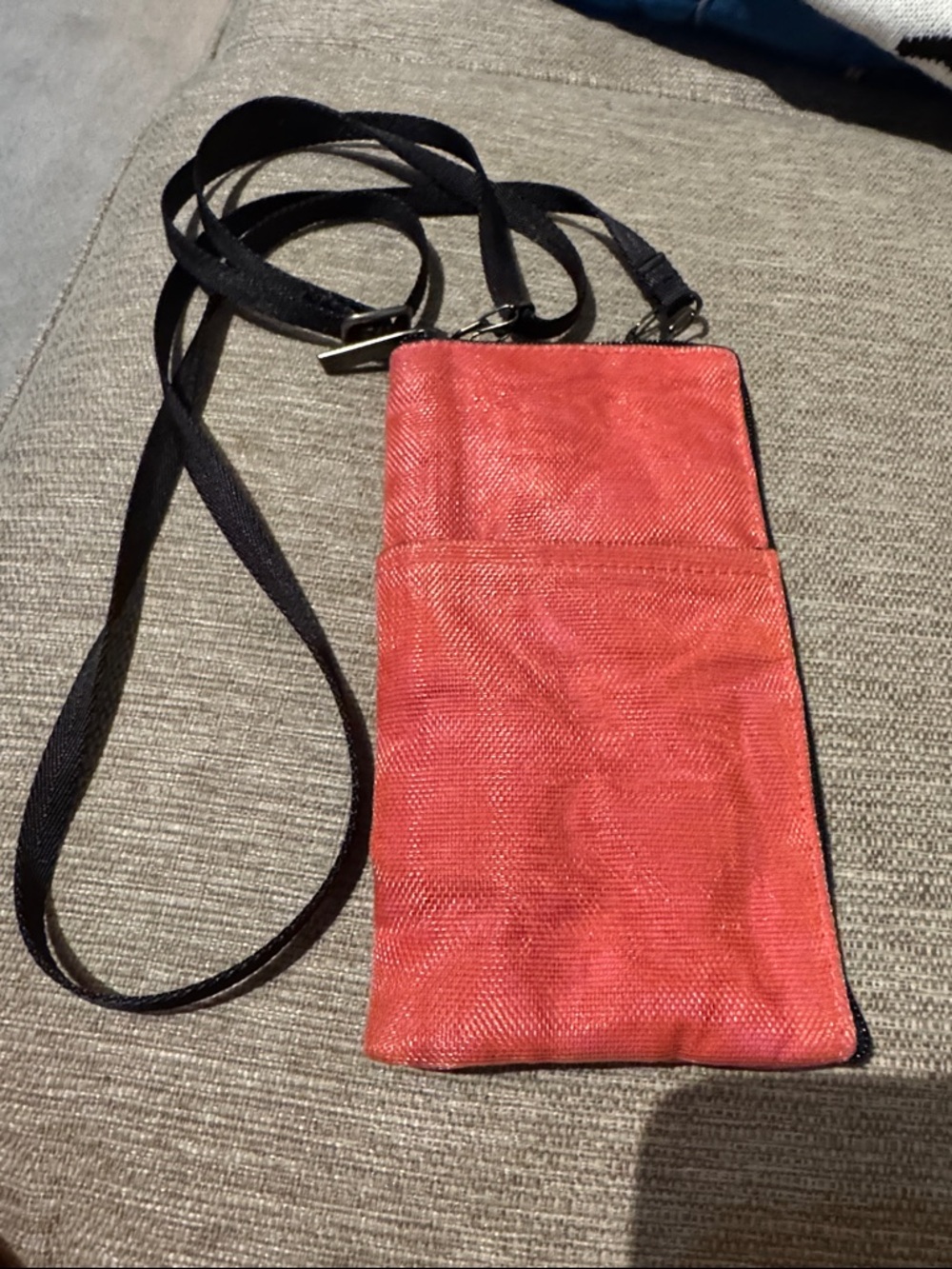 Red Crossbody Phone Pouch with Black Strap